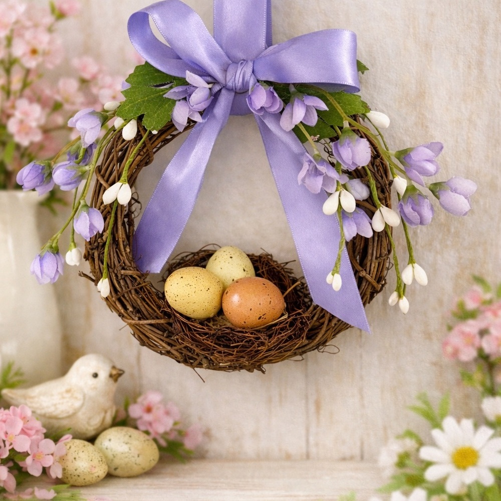 Mini Spring Floral Wreath with Purple Accents